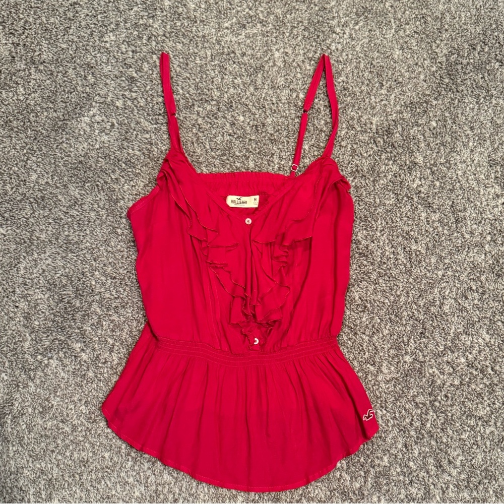 Vintage Hollister Dark Pink Women's Ruffled Tank